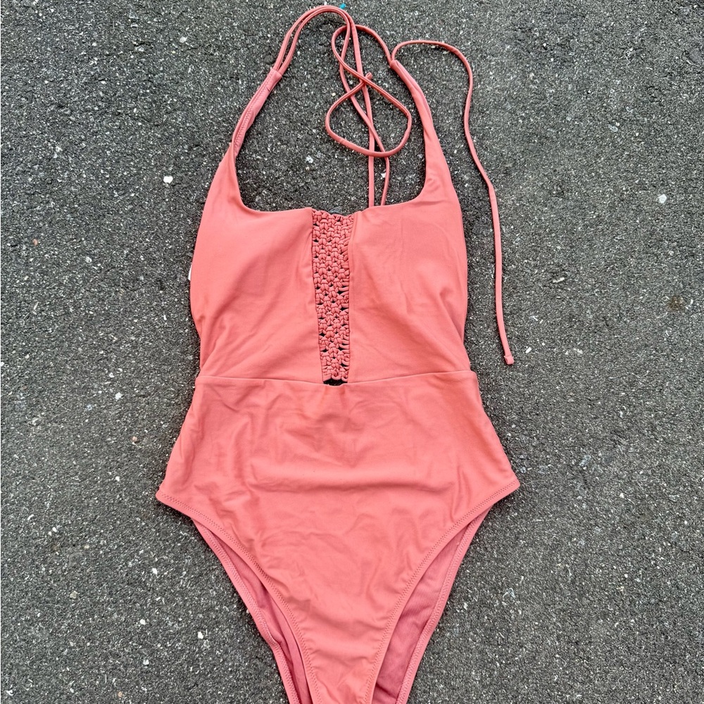 Pink Aerie one-piece swimsuit with braided front detail